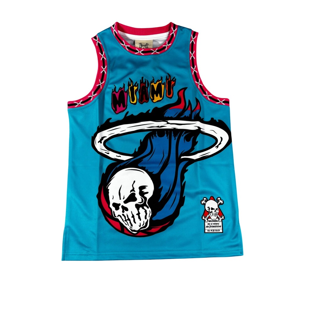 Brand X Reapers of South Beach Youth Basketball Jersey Light Blue Skull Medium